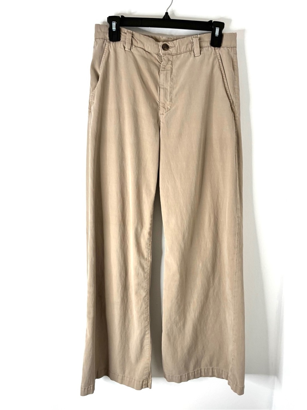 AG Adriano Goldschmied Caden Wide Leg Trouser Beige Italian Tailored Fit Pants